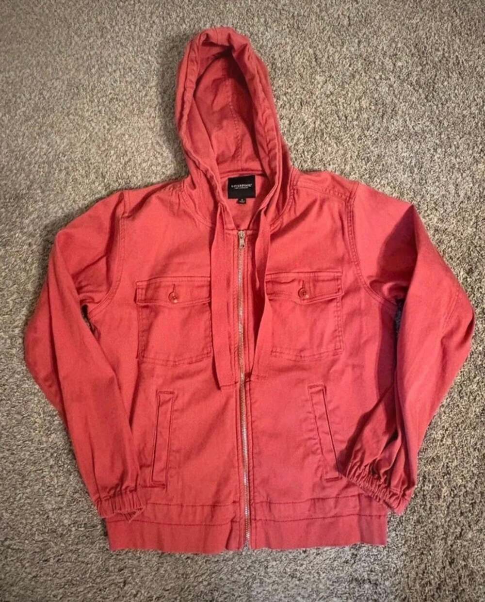 Liverpool Los Angeles Hooded Utility Jacket Size S Coral Full Zip